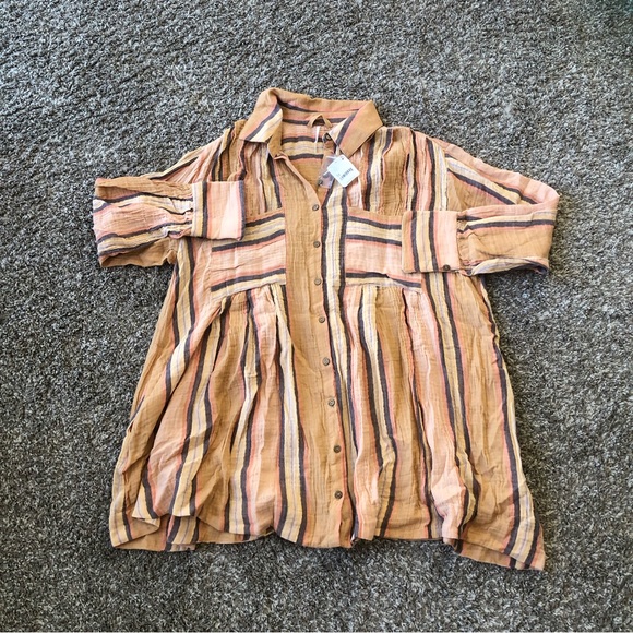 ✨SALE✨Free People Voyager Striped Shirt Dress/Button Up Tunic - Picture 3 of 6